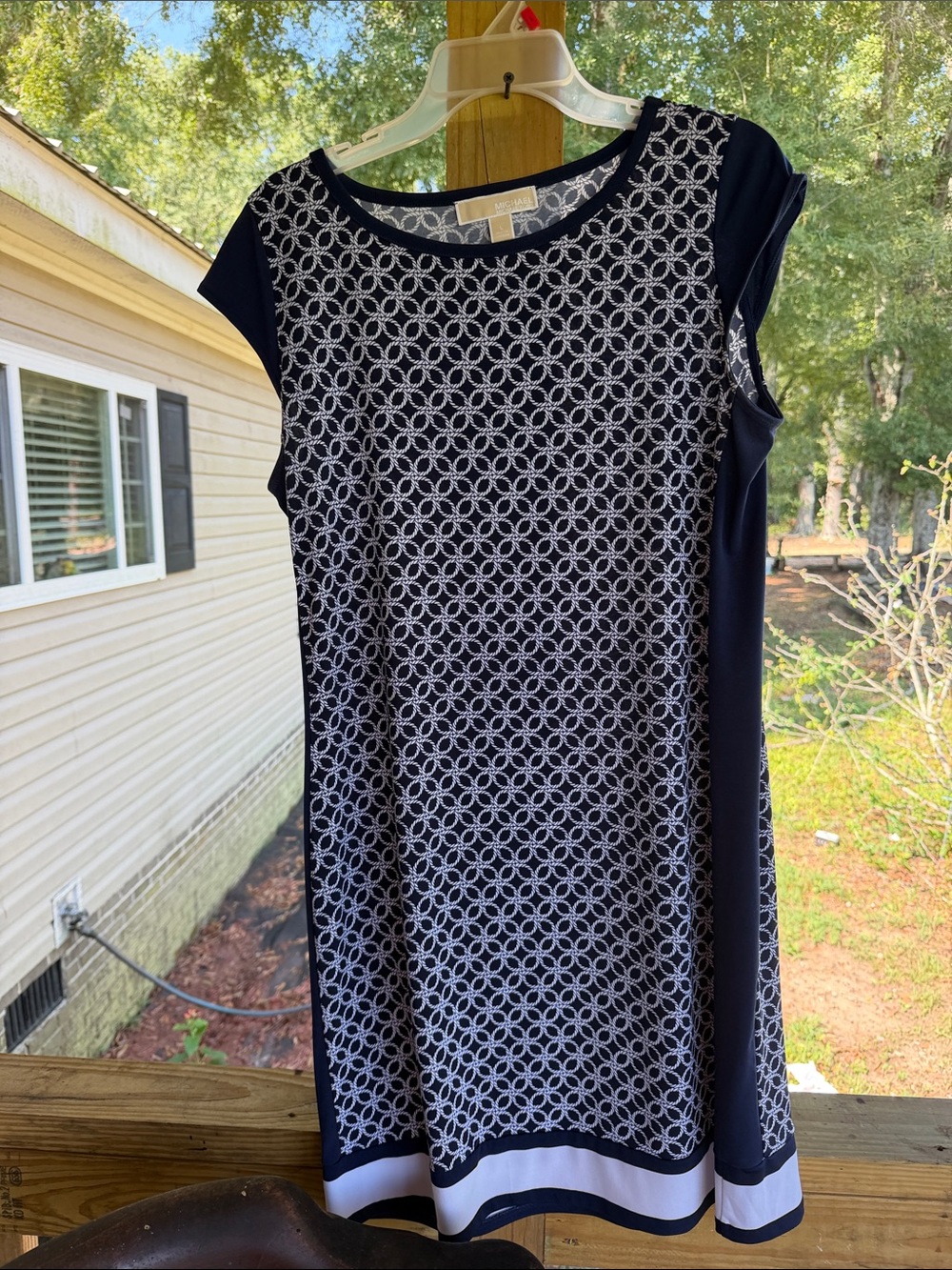 Michael Kors Navy and White Geometric Midi Dress